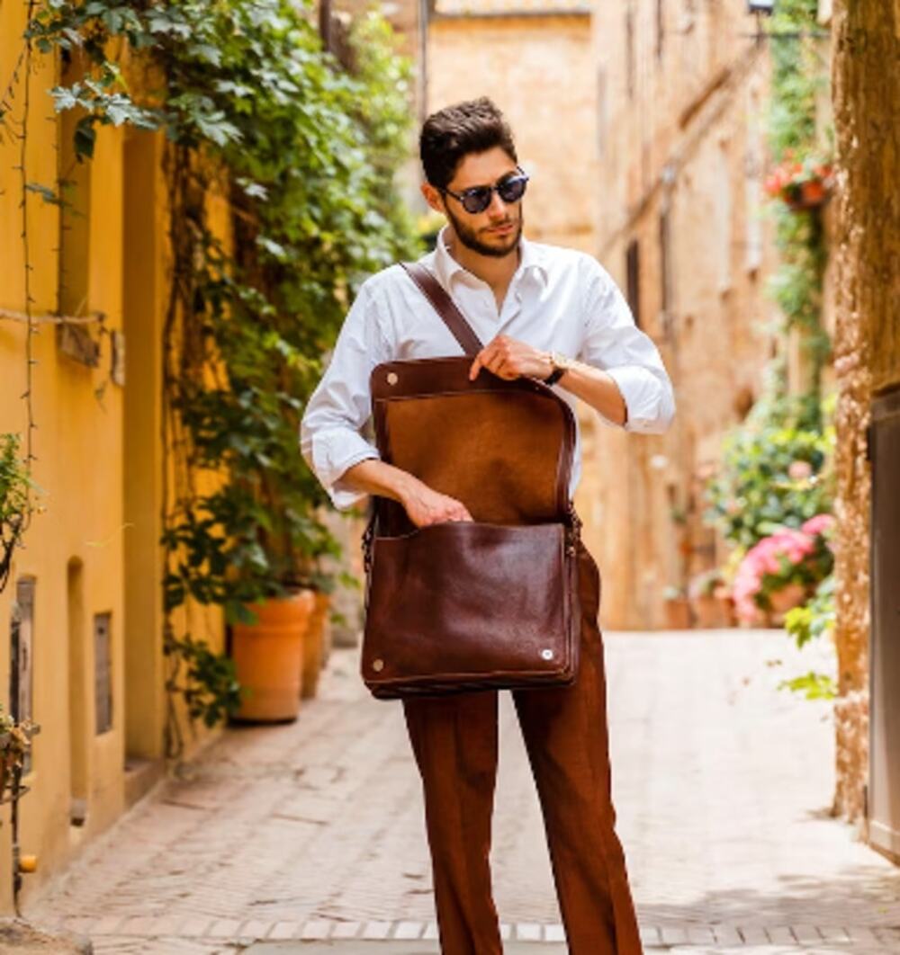 DeCoro leather Messenger Bag Full Grain Laptop Satchel Work Bag Men Office